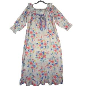 Vintage Nice n Easy Womens Floral Lace Nightgown L Sleep Dress Coquette Romantic